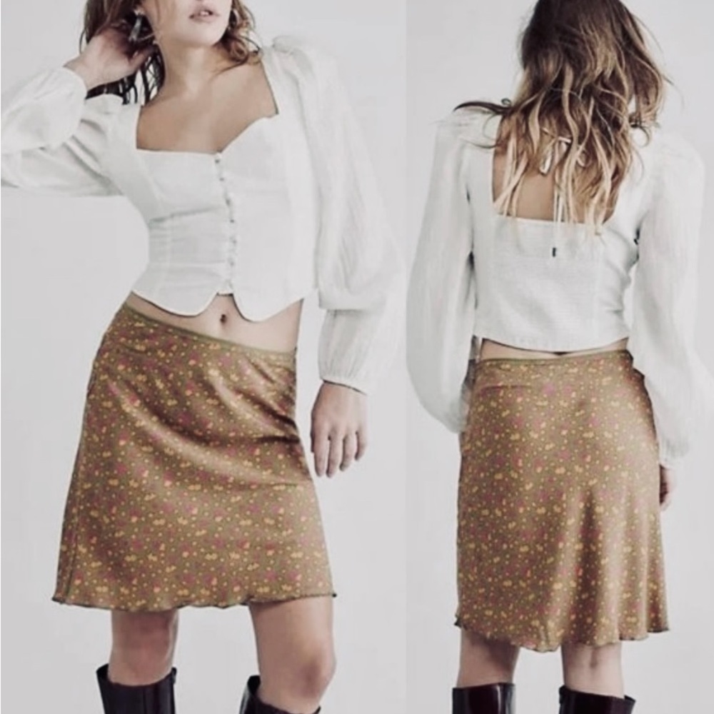New Free People IRL Mini Green Floral Skirt Size 0